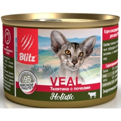 Blitz Holisticконсервы для кошек мясной паштет Телятина с почками, 200 г